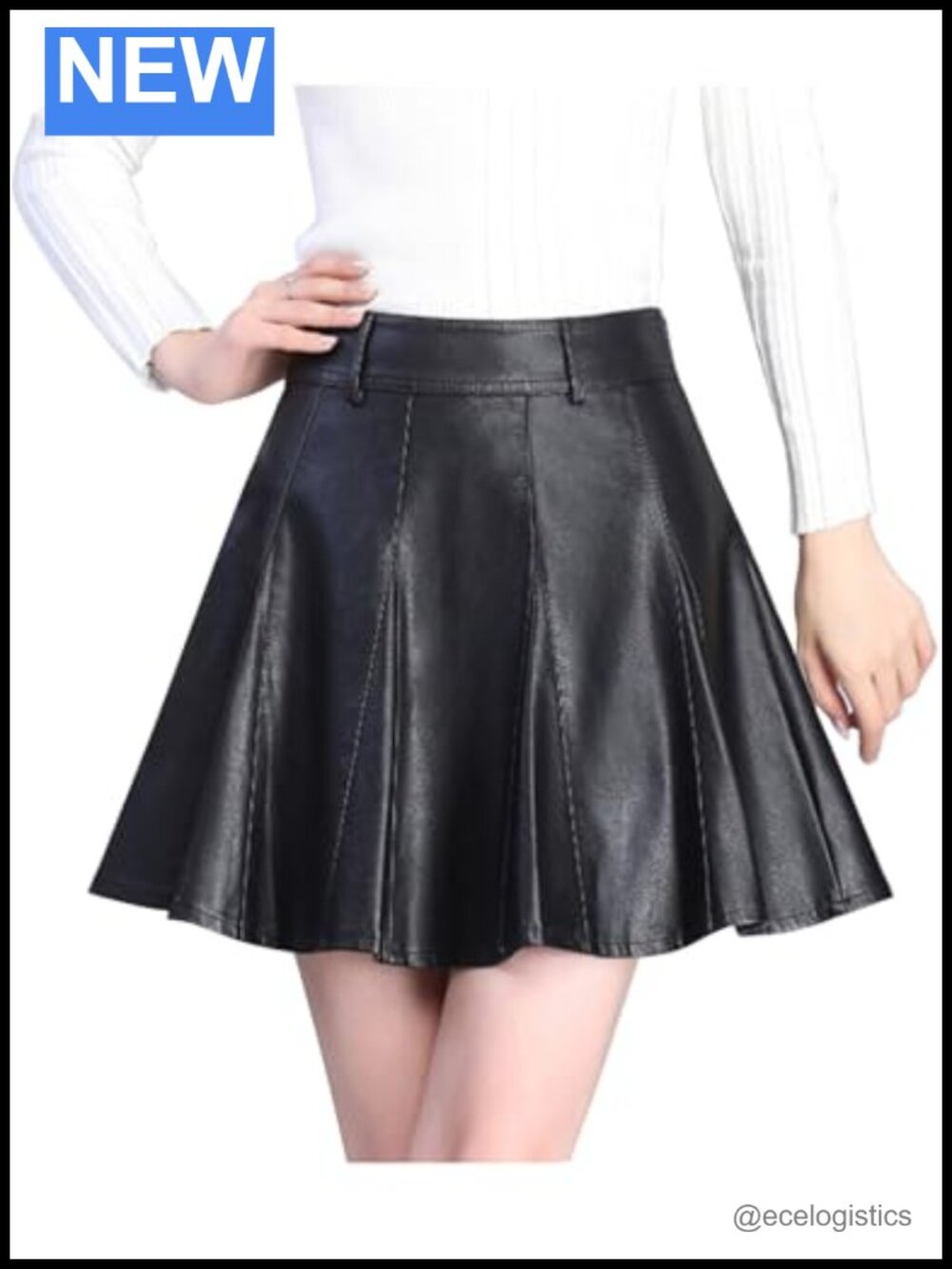 Faux Leather Mini Skirt High Waist Flared Vegan PU Skater Skirt